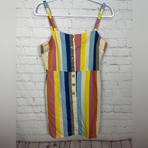Timing Linen Blend striped tank sleeveless mini‎ dress rainbow Y2K 90s sz M, NWT